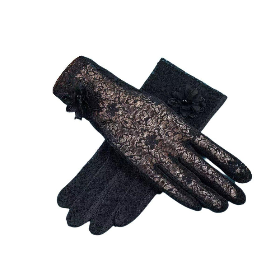 Women's Lace Sun Protection Gloves with Touchscreen Fingertips - Black