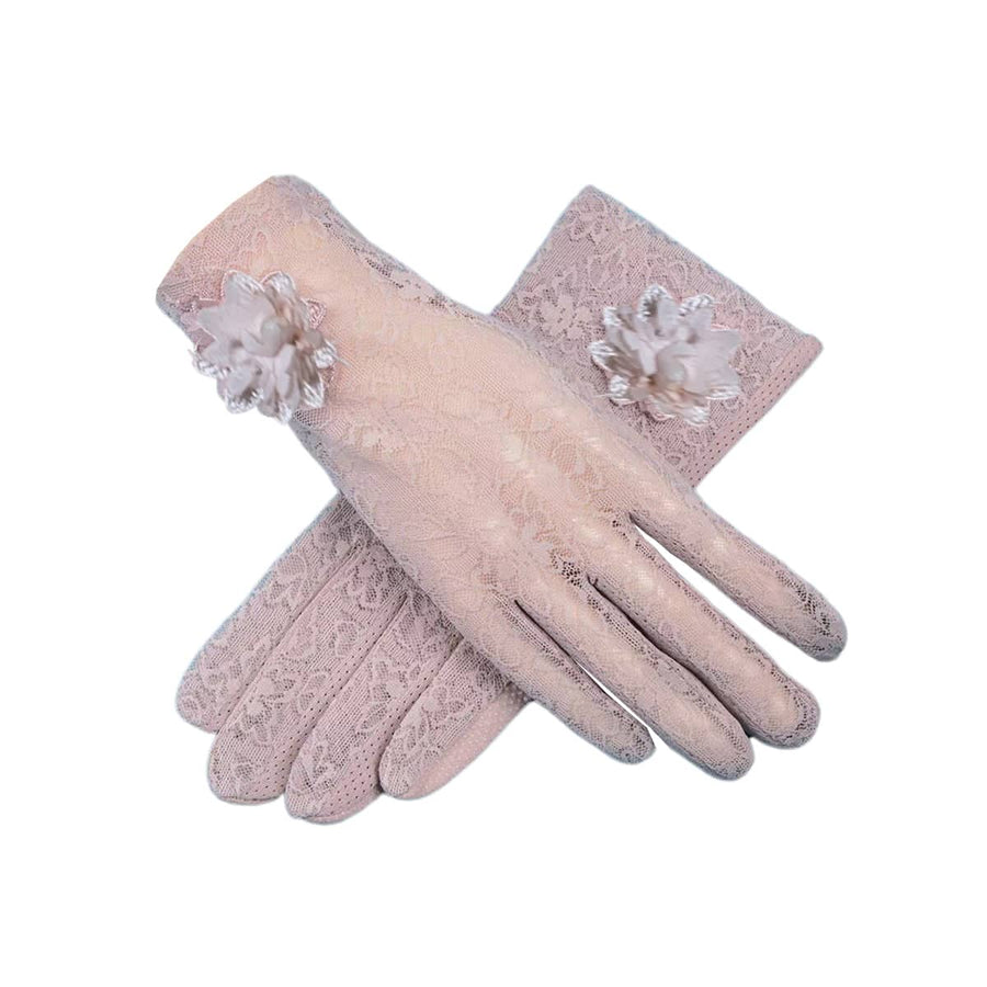 Women's Lace Sun Protection Gloves with Touchscreen Fingertips - Pink