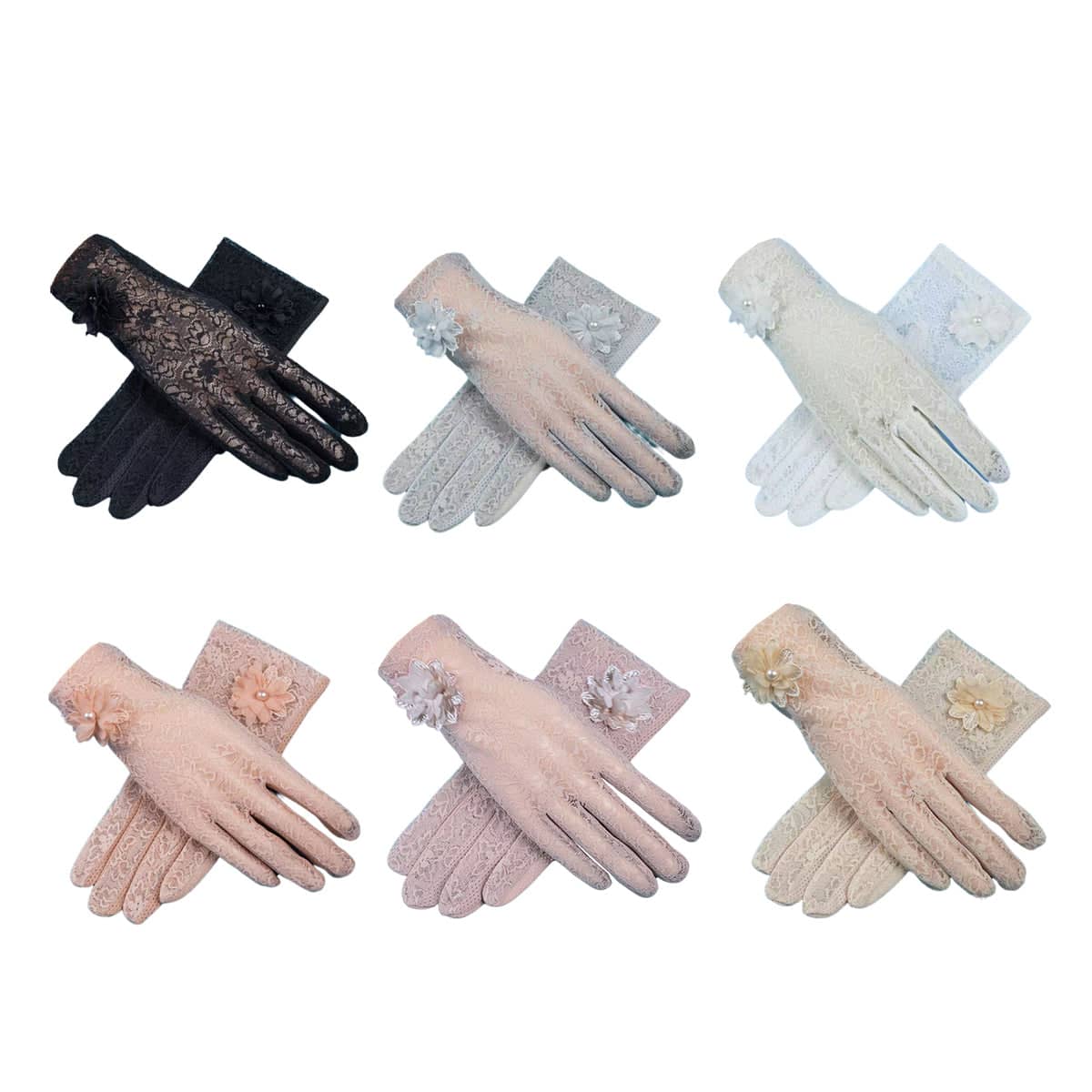 Women's Lace Sun Protection Gloves with Touchscreen Fingertips - Pink - view 2