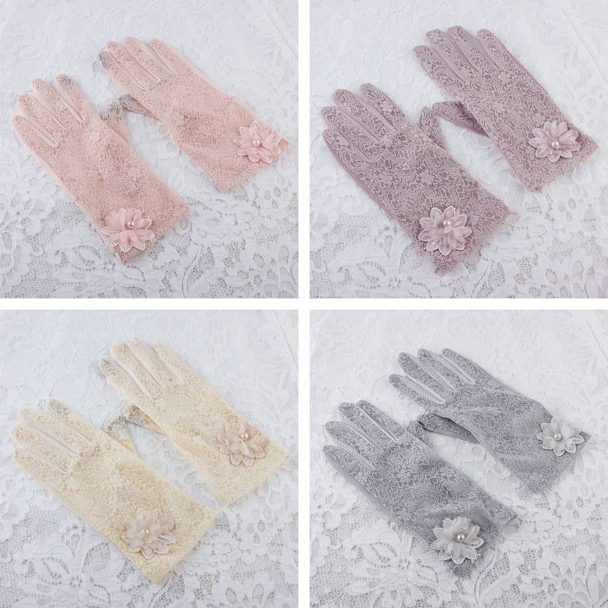 Women's Lace Sun Protection Gloves with Touchscreen Fingertips - Pink - view 4