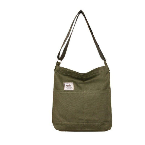 Women's Large Canvas Hobo Shoulder Bag, 34 x 36 cm - Army Green