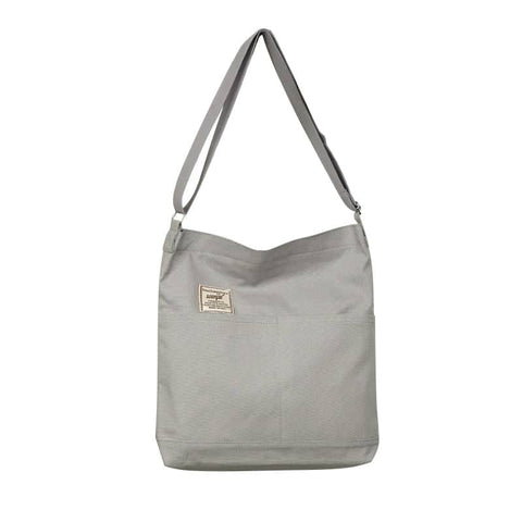 Women's Large Canvas Hobo Shoulder Bag, 34 x 36 cm - Grey