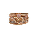 Women's Leather Wrap Bracelet with Love Heart Charms - Champagne