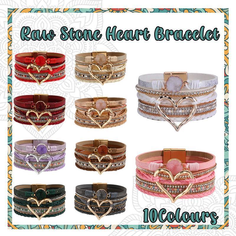 Women's Leather Wrap Bracelet with Love Heart Charms - Champagne - view 2
