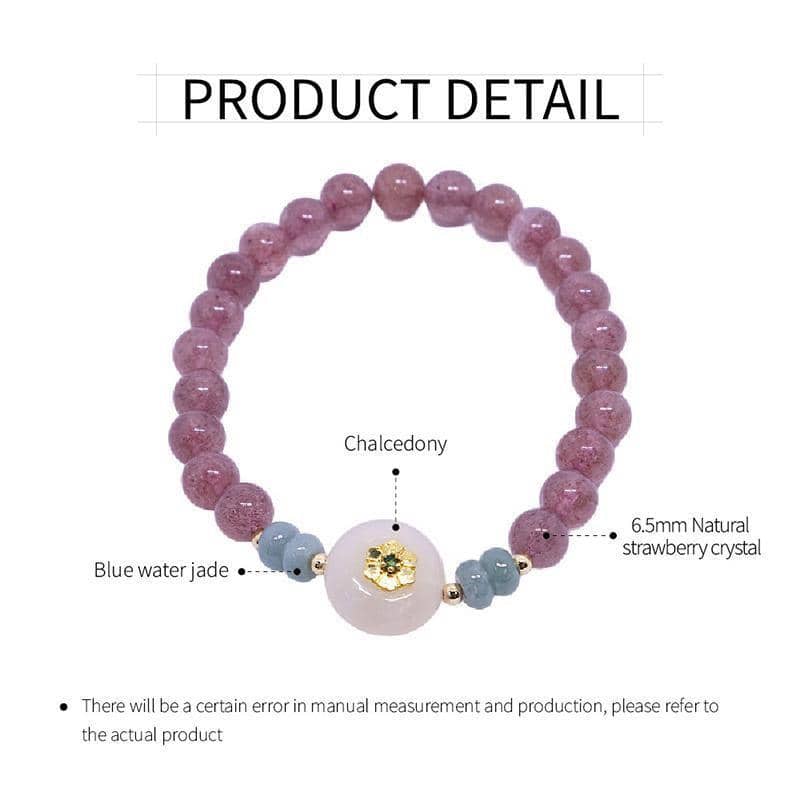 Women's Natural Strawberry Crystal Bracelet with Gold Flower Centrepiece - view 3