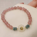 Women's Natural Strawberry Crystal Bracelet with Gold Flower Centrepiece - view 4