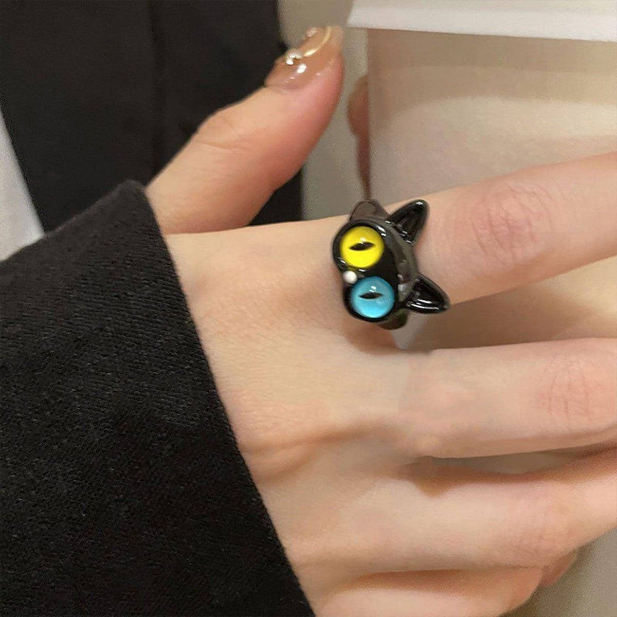 Women's Open Ring with Cat Design - view 4