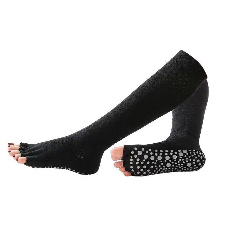 Women's Open Toe Yoga Socks - Black, Knee High