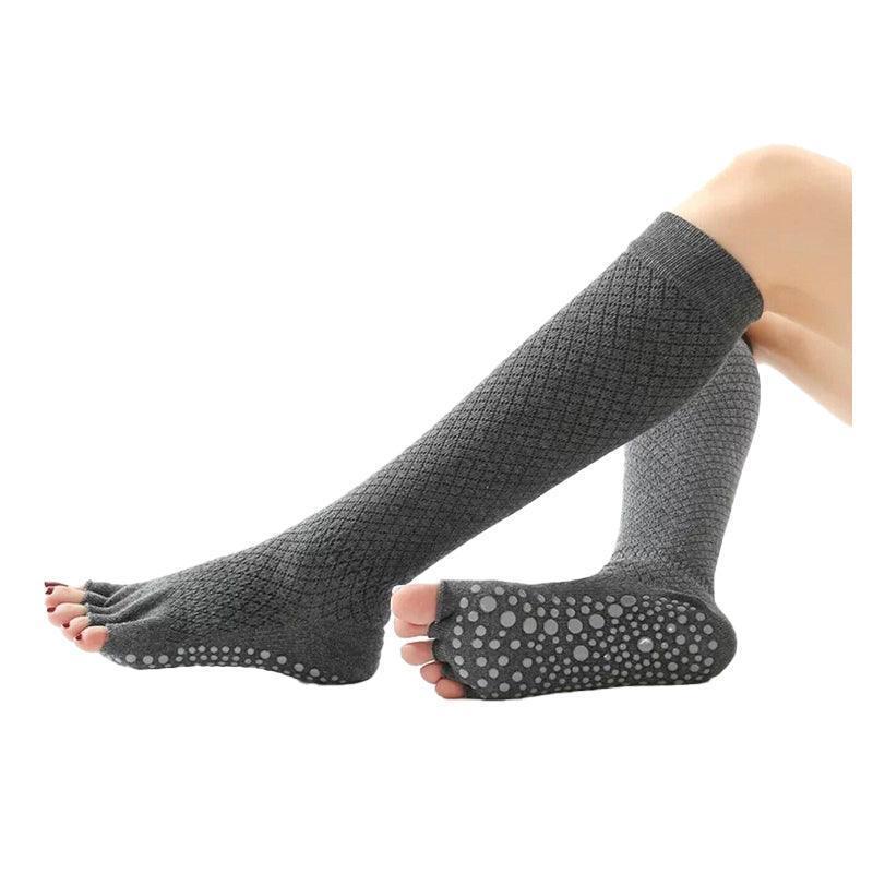 Women's Open Toe Yoga Socks - Dark Grey, Knee High