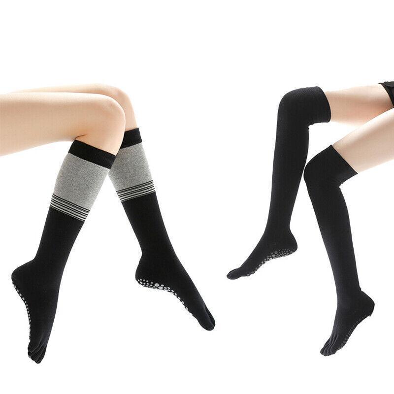 Women's Pilates Grip Socks, Anti-Slip Yoga Socks - Long Pink Light Grey - view 3
