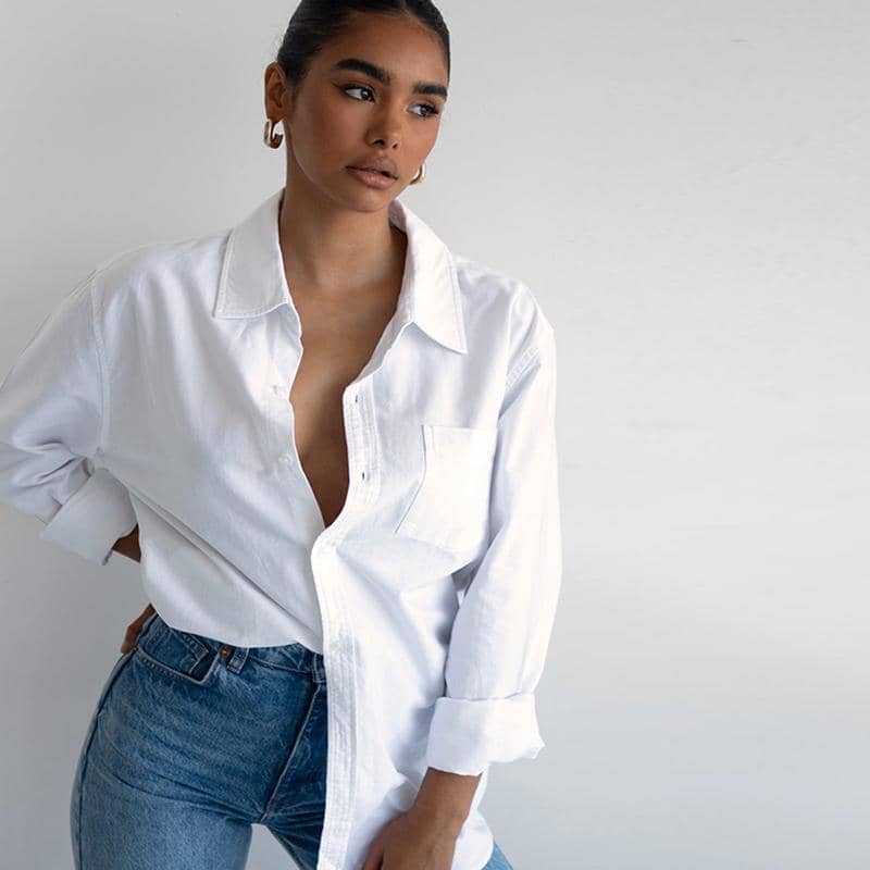 Womens Plain Long Sleeve Office Work Shirt with Collar - 3XL (Chest 110 cm) - view 4