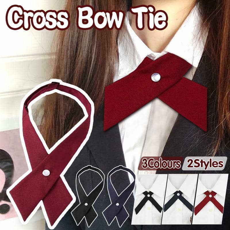 Women's Pre-Tied Criss-Cross Bow Tie for School Uniforms - Navy Blue - view 2