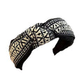 Women's Retro Boho Embroidered Cotton Wide Headband Head Wrap - Black