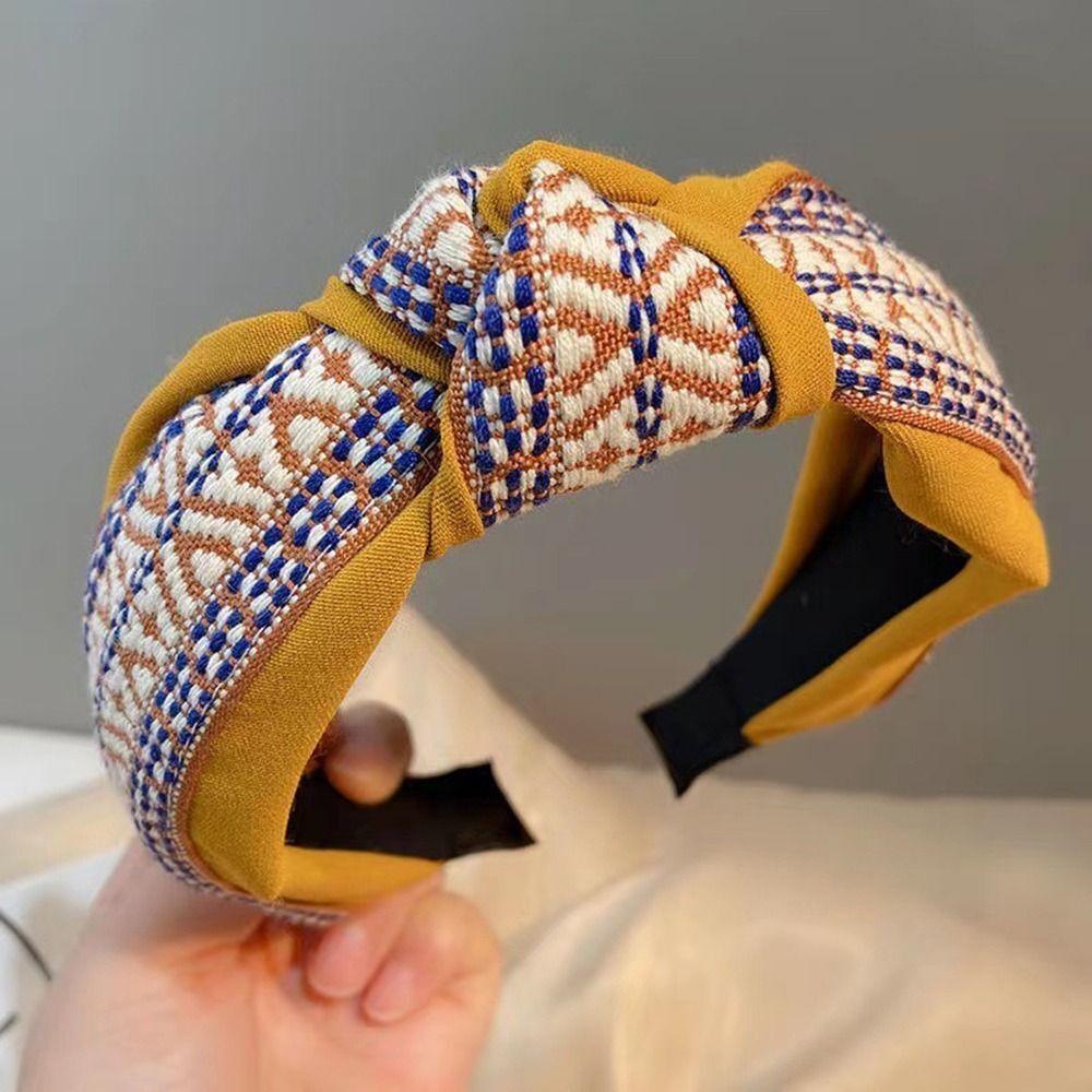 Women's Retro Boho Embroidered Cotton Wide Headband Head Wrap - Green - view 10