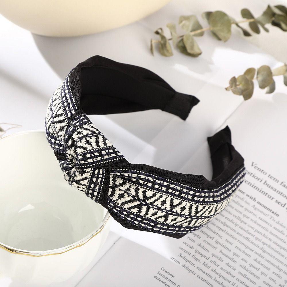 Women's Retro Boho Embroidered Cotton Wide Headband Head Wrap - Green - view 14