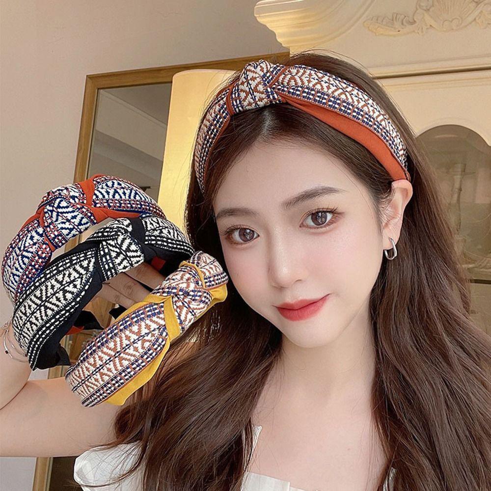 Women's Retro Boho Embroidered Cotton Wide Headband Head Wrap - Green - view 4