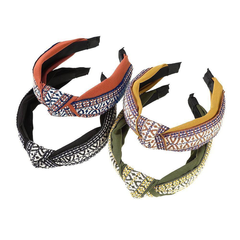 Women's Retro Boho Embroidered Cotton Wide Headband Head Wrap - Green - view 8
