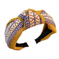 Women's Retro Boho Embroidered Cotton Wide Headband Head Wrap - Yellow