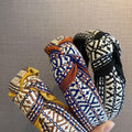 Women's Retro Boho Embroidered Cotton Wide Headband Head Wrap - Yellow - view 5