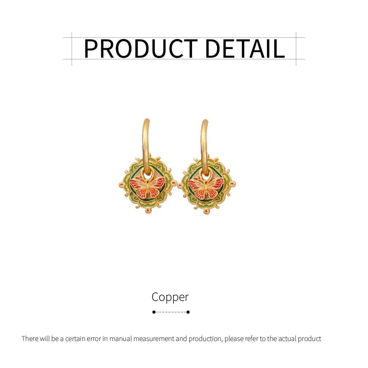 Women's Retro Butterfly Drop Earrings with Green and Red Oil Drop Detail - view 3