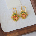 Women's Retro Butterfly Drop Earrings with Green and Red Oil Drop Detail - view 4