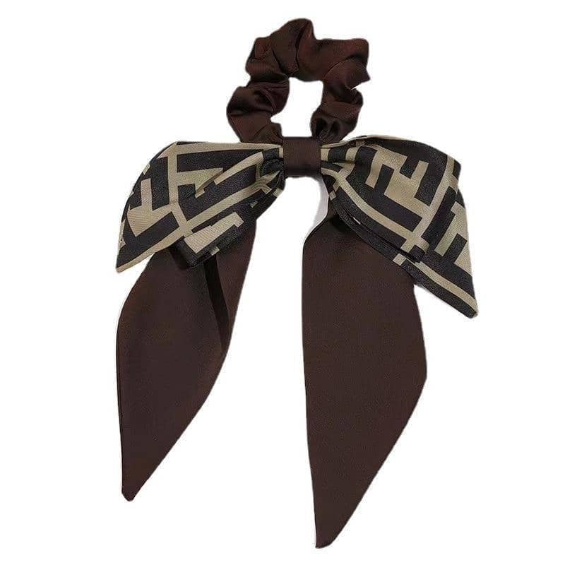 Women's Ribbon Bow Hair Scrunchie - Brown