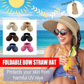 Women's Roll-Up Straw Sun Visor Hat with Bow - Navy Blue - view 2