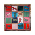 Women's Satin Square Scarf with Horse Print, 90 x 90 cm - Khaki, Red and Green