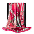 Women's Satin Square Scarf with Horse Print, 90 x 90 cm - Khaki, Red and Green - view 4