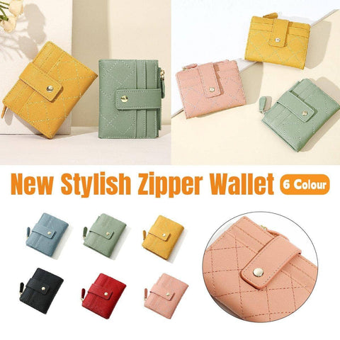 Women's Short Faux Leather Wallet with Money Clip and Zipper - Black - view 2