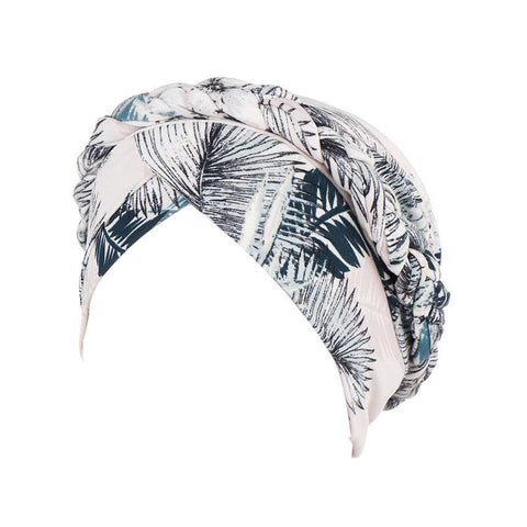 Women's Stretch Turban Hat with Braid Design - White