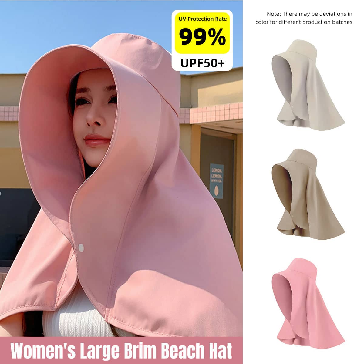 Women's Sun Protection Hat with Face Cover and Neck Shawl - Khaki - view 2