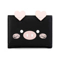 Women's Three-Fold Short Wallet, Pig Face Design - Black