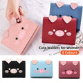 Women's Three-Fold Short Wallet, Pig Face Design - Black - view 2