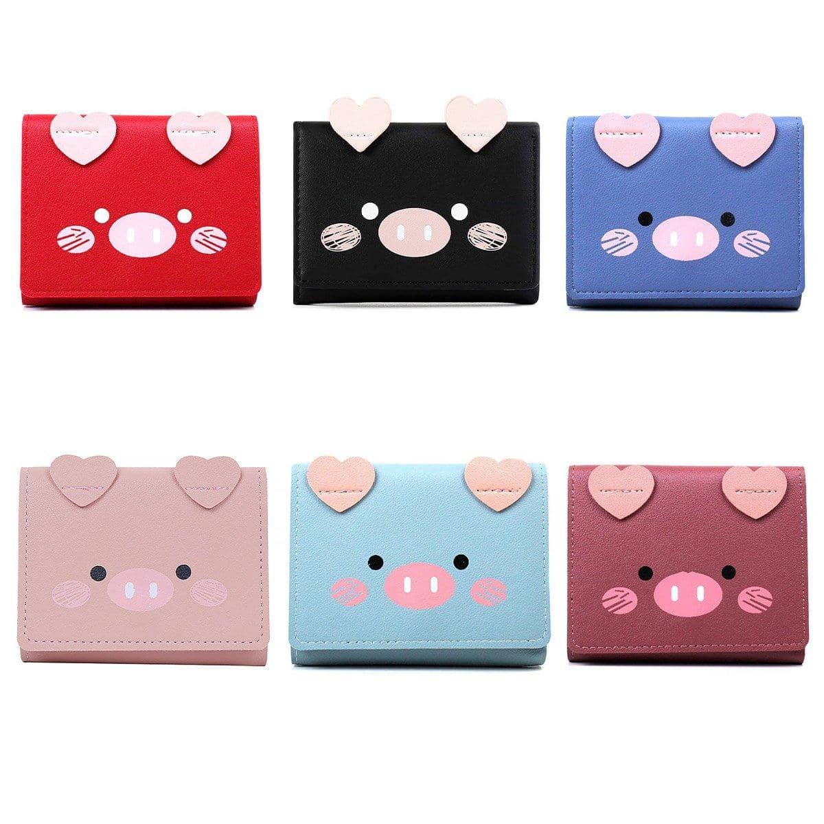 Women's Three-Fold Short Wallet, Pig Face Design - Black - view 3