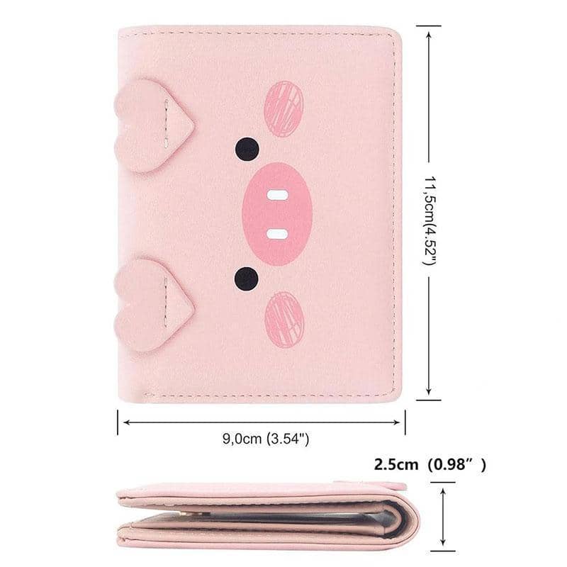 Women's Three-Fold Short Wallet, Pig Face Design - Black - view 4