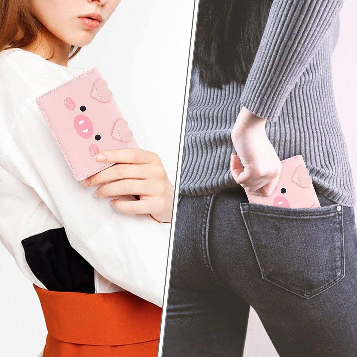 Women's Three-Fold Short Wallet, Pig Face Design - Red - view 5