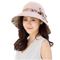 Women's Wide Brim Foldable Sun Hat with Bow - Pink