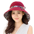 Women's Wide Brim Foldable Sun Hat with Bow - Red