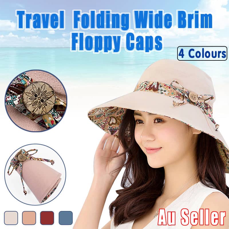Women's Wide Brim Foldable Sun Hat with Bow - Red - view 2