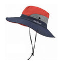 Women's Wide Brim Ponytail Sun Hat with UV Protection - Red and Navy