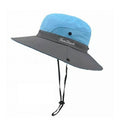Women's Wide Brim Ponytail Sun Hat with UV Protection - Sky Blue and Grey