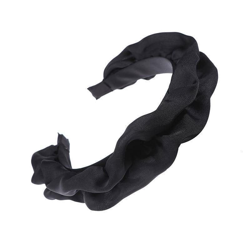 Women's Wide Ruffled Cloth Headband - Black
