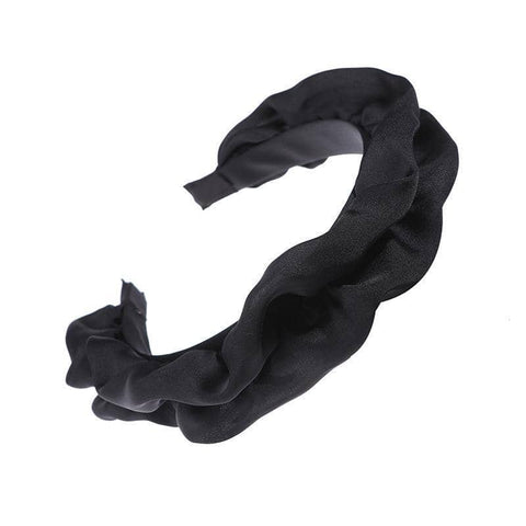 Women's Wide Ruffled Cloth Headband - Black