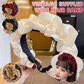 Women's Wide Ruffled Cloth Headband - Black - view 2