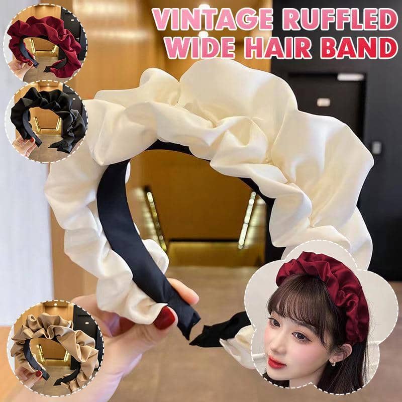 Women's Wide Ruffled Cloth Headband - Black - view 2