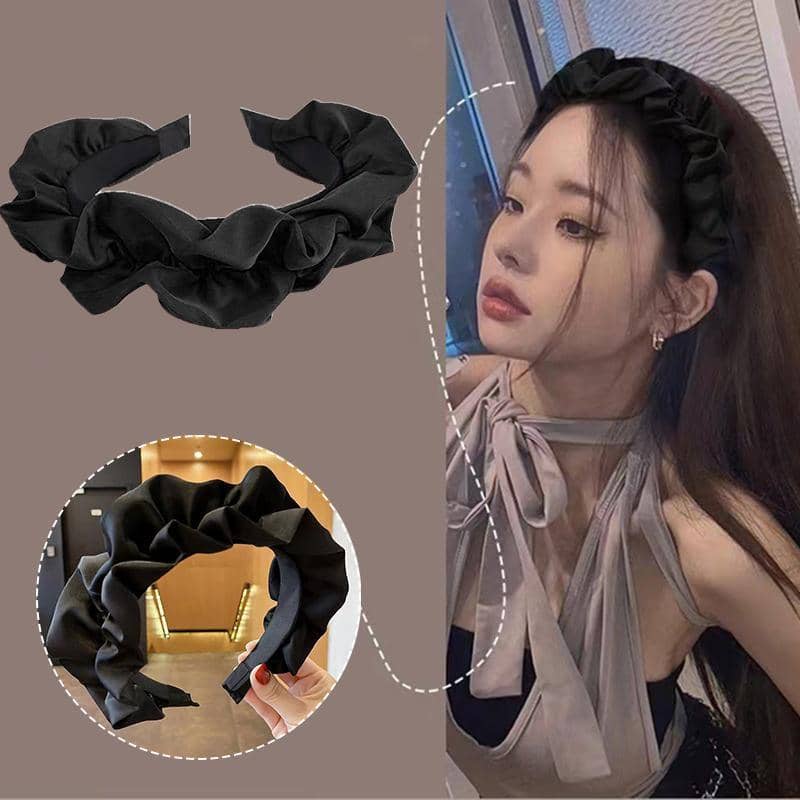 Women's Wide Ruffled Cloth Headband - Black - view 5