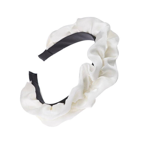 Women's Wide Ruffled Cloth Headband - White