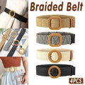 Women's Woven Belt Set with Round and Square Buckles, Pack of 4