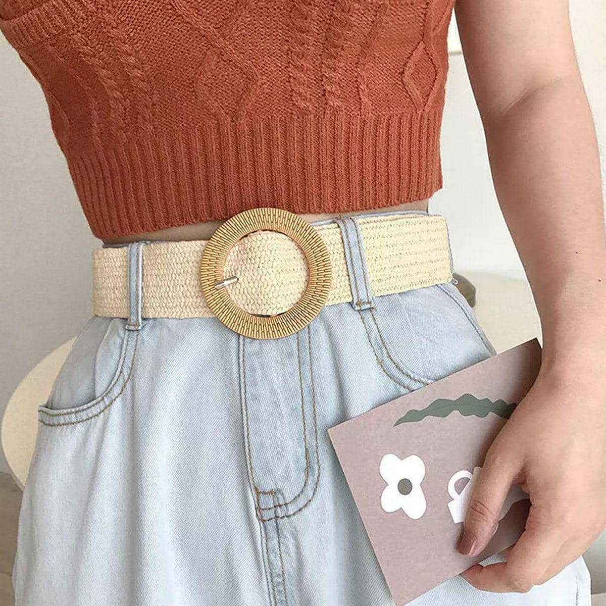 Women's Woven Belt Set with Round and Square Buckles, Pack of 4 - view 4